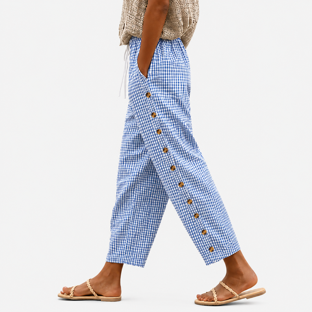 Pantalon à Boutons Rayé Océan